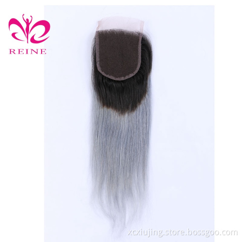 REINE manufacture grace omre two tone grey braid straight remi hair weave 100% chinese human hair bundles with closure
